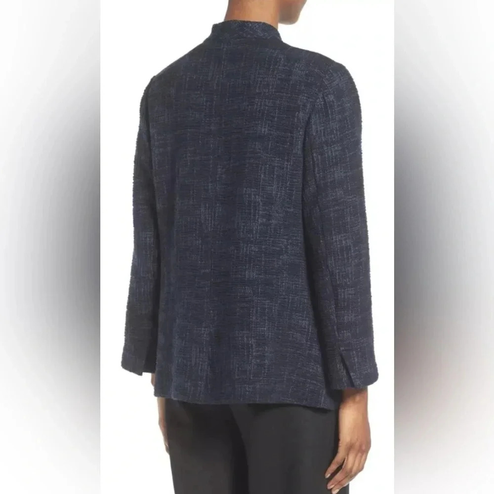 Eileen Fisher Crosshatch Cotton Tencel Stretch Navy Jacket Size Medium M EUC - Picture 6 of 10